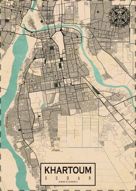 Khartoum City Map Vintage