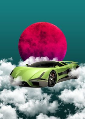 Green Sports Car Clouds 
