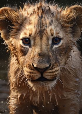 Cute Wet Lion