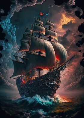 Pirate Ship' Poster, picture, metal print, paint by Aron Sellers