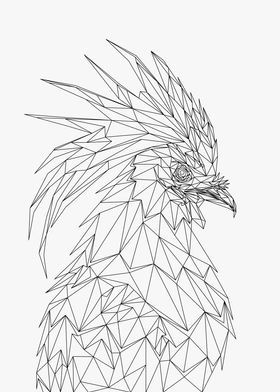 Rooster Low Poly Wireframe