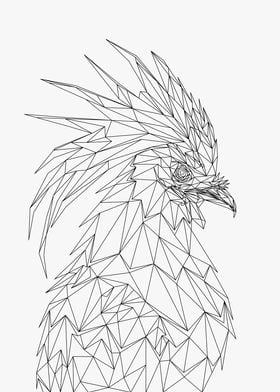 Rooster Low Poly Wireframe