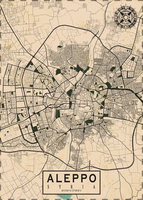 Aleppo City Map Vintage