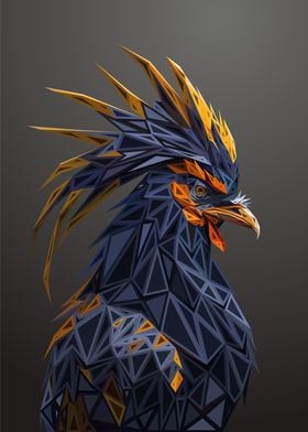 Rooster Low Poly Engraved