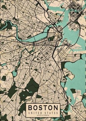 Boston City Map Vintage