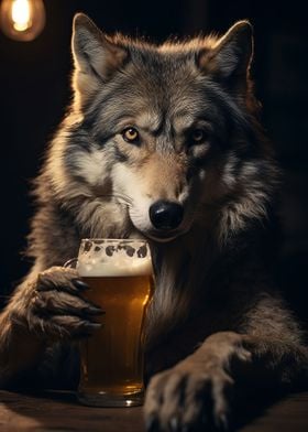 Wolf Drinking Beer Pint