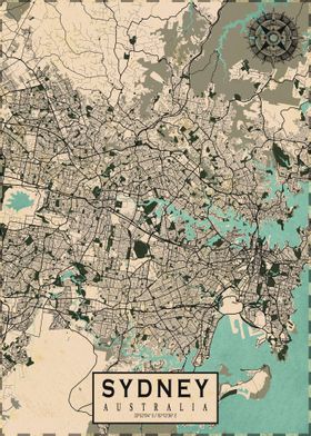 Sydney City Map Vintage