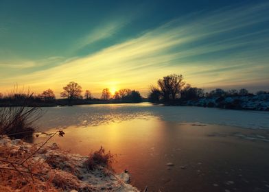 Winter landscape, river