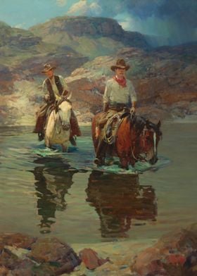 Cowboys Crossing The River