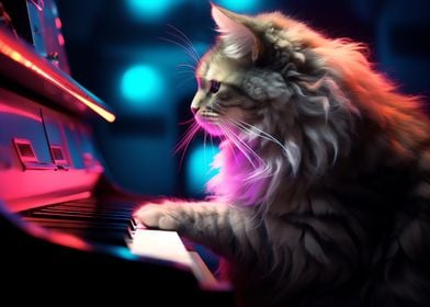 Cat Play Piano in Space