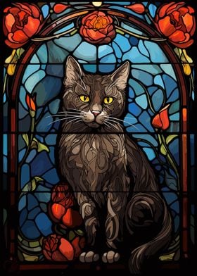 Cat Stained Glass Style
