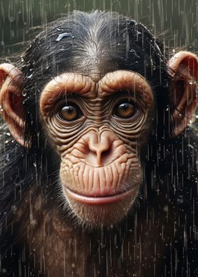 Cute Wet Chimpanzee