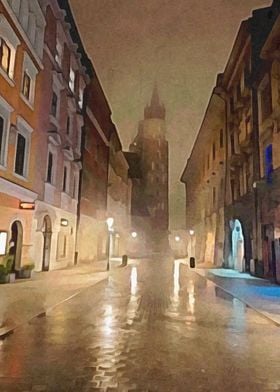 Old Town Krakow Night Fogg
