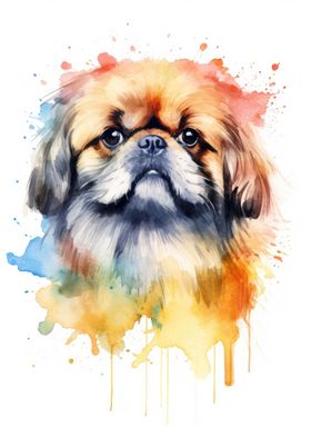 watercolor pekingese dog
