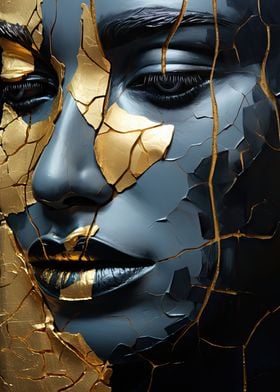 Kintsugi gold portrait