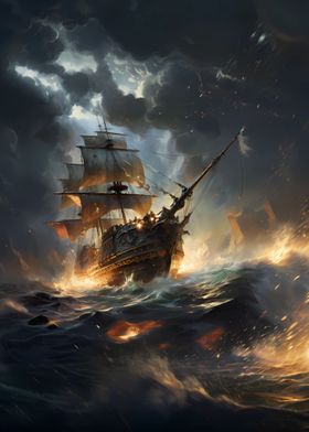 Sailship under fire