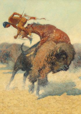 Bison Attacking Indian