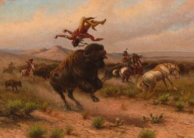 Bison Attacking Hunters