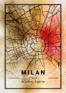 Milan Ara Watercolor Map