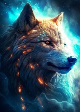 white wolf in nebula