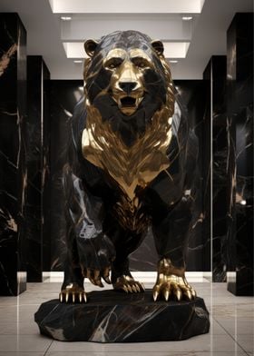 Marble grizzly bear statue