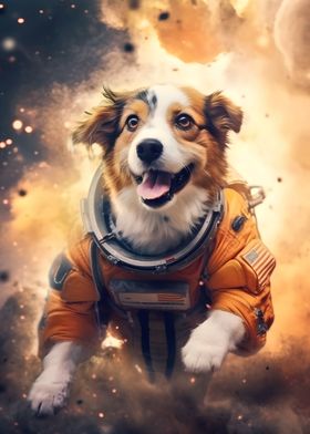 A dog floating in space