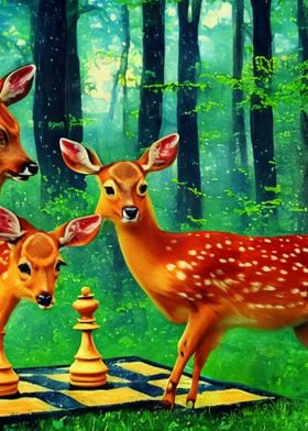 Deers playing chess VGogh