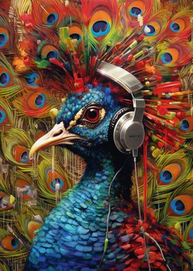 Peacock with Headphones