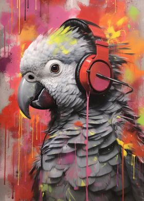 Parrot with Headphones