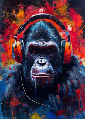 Gorilla with Headphones