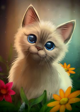 Cute Kitten in Flowers