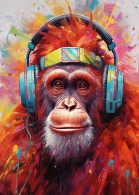 Orangutan with Headphones