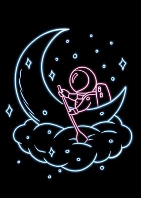 astronaut neon rowing moon