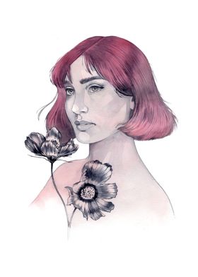 Pink Woman and flowers 