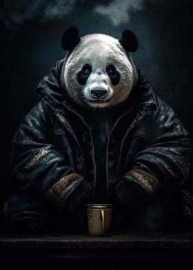 panda with a cup of tea