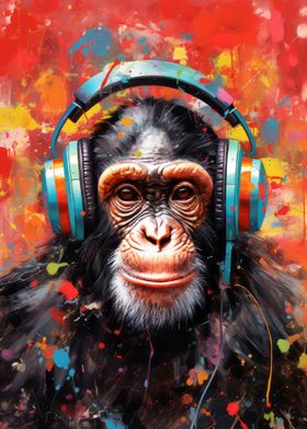 Chimpanzee with Headphones