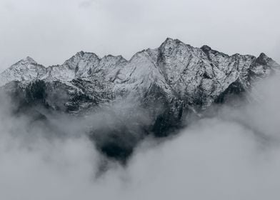 Mountain behind clouds