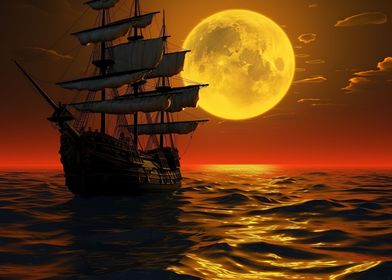 boat night moon 