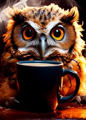 Funny Owl Drink Coffee