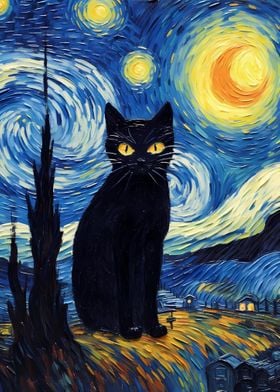 Cat Van Gogh Starry Night