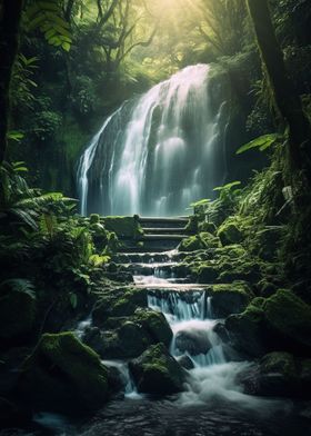 waterfall in forest nature