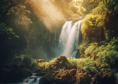 waterfall in forest nature