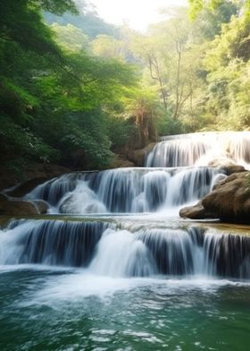 waterfall in forest nature