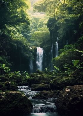 waterfall in forest nature