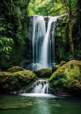 waterfall in forest nature