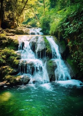 waterfall in forest nature