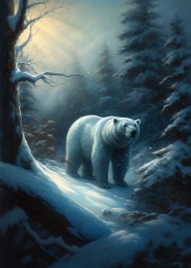 Polar Bear in Snow Forest