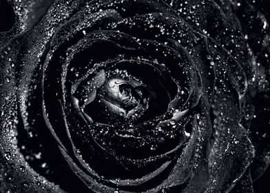 Wet black rose close up