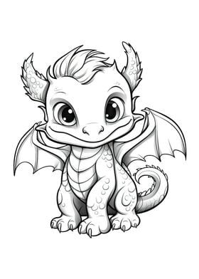 cute dragon black white 