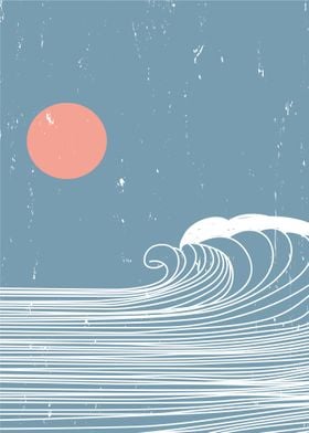 ocean wave with line art